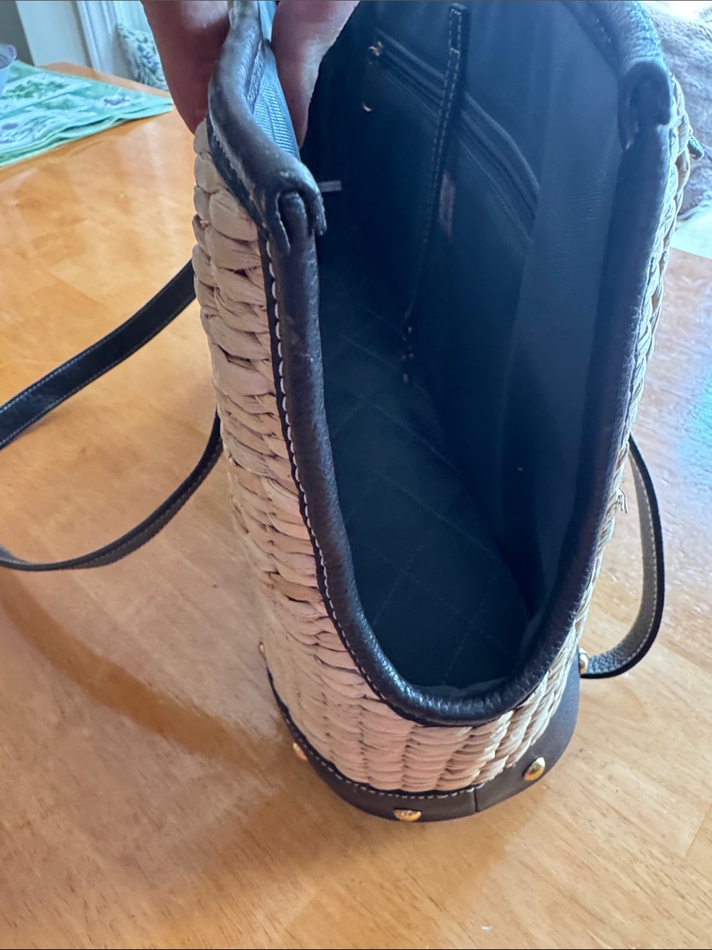 Woven Straw Pet CarryTote with Black Trim and Gold Accents - Picture 12 of 12